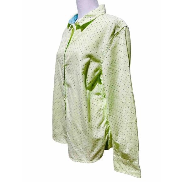 Lands' end button down shirt polka dots lemon green cottage core preppy women 14 - Picture 2 of 6